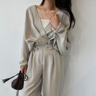 Belted-detail Wrap-front Jacket