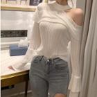 Cutout Shoulder Long-sleeve Knit Top White - One Size