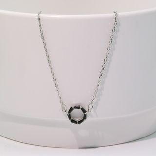 Rhinestone Hoop Pendant Alloy Necklace Silver & Black - One Size