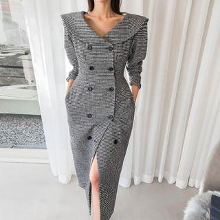 Capelet Belted Houndstooth Coatdress