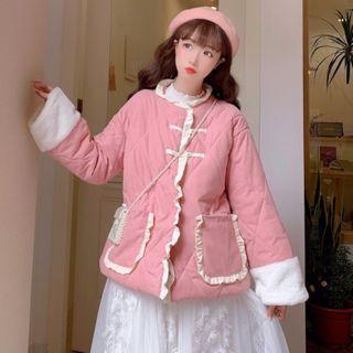 Quilted Frill Trim Frog-buttoned Jacket