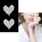 925 Sterling Silver Rhinestone Heart Earring 1 Pair - Silver Needle - Silver - One Size