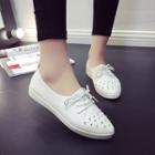 Rhinestone Faux-leather Flat Lace-up Shoes