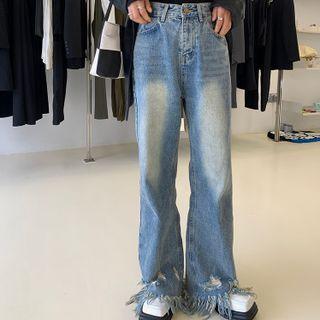 Mid Waist Tasseled Wide Leg Jeans (various Designs)