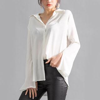 Slit-cuff Plain Shirt