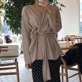 Plain Tie Waist Long Sleeve T-shirt