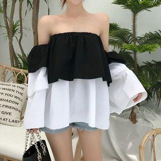 Color-block Off-shoulder Top As Shown In Figure - One Size