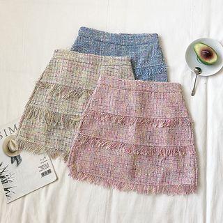 Tweed Fringed A-line Skirt