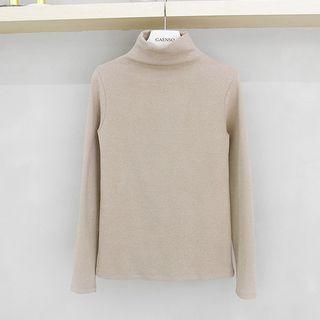 Mock-neck Brushed-fleece Slim-fit Top