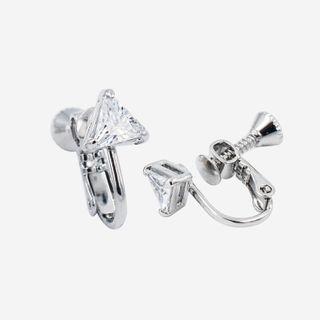 Rhinestone Clip-on Earrings (triangle-silver)