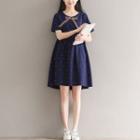 Bow Accent Dotted Short Sleeve Dress