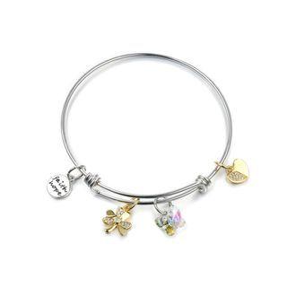 Fashion Leaf Butterfly And Heart Shape Bangle With Austrian Element Crystal Silver - One Size
