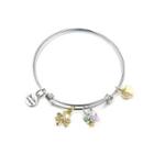 Fashion Leaf Butterfly And Heart Shape Bangle With Austrian Element Crystal Silver - One Size