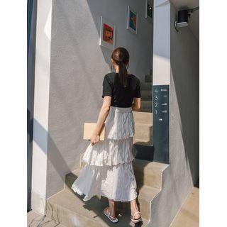 Plus Size Band-waist Crinkled Layered Skirt