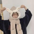 Rabbit Ear Shearling Hooded Scarf With Mittens