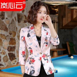 Floral Print 3/4-sleeve Blazer / Short-sleeve Sheath Dress / Set