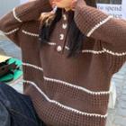 Mock-neck Henley Striped Sweater