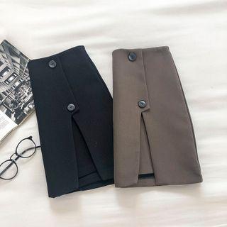 Plain Double-breasted High-waist Skirt