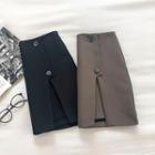 Plain Double-breasted High-waist Skirt