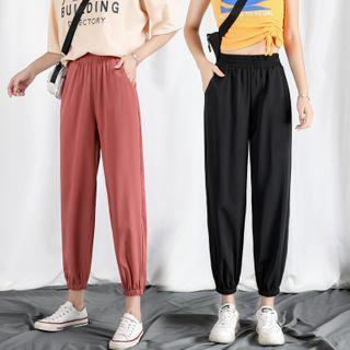 Plain Band-waist Crop Sweatpants
