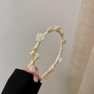 Beaded Fabric Headband Beige - One Size