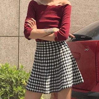 High-waist Gingham A-line Dress