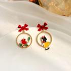 Non-matching Cartoon Drop Earring 1 Pair - S925 Silver Needle - Stud Earrings - Red Bow - Gold - One Size