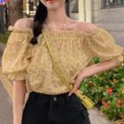 Off-shoulder Floral Print Blouse Yellow - One Size