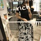 Set: Slim-fit Off-shoulder Short-sleeve Top + Print Cropped Wide-leg Pants