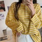 Long-sleeve Striped Button-up T-shirt