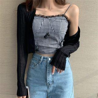 Ruffle Trim Bow Gingham Cropped Camisole Top As Shown In Figure - One Size