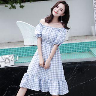 Checked Short-sleeve A-line Dress