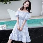 Checked Short-sleeve A-line Dress