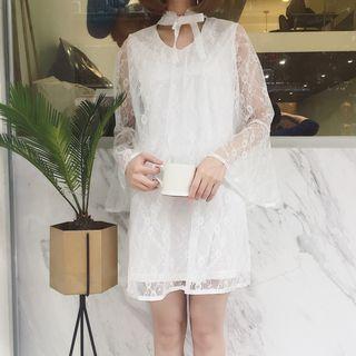 Lace Mock Neck Long Sleeve Dress