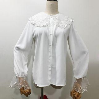 Puff Sleeve Sheer Panel Shirt White - One Size