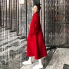 Bubble-sleeved Wool Coat Red - One Size