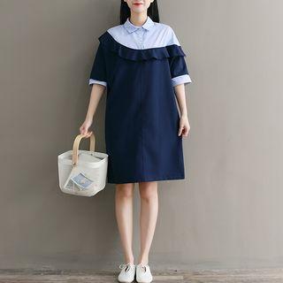 Ruffle Trim Short-sleeve Collared Dress