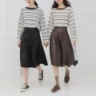 Striped Long-sleeve T-shirt / Midi A-line Skirt