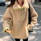 Half-zip Fleece Pullover Light Khaki - One Size