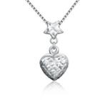 14k Italian White Gold Diamond-cut Puff Star And Heart Necklace (16), Women Jewelry In Gift Box