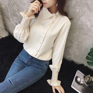 Plain Lantern-sleeve Chiffon Blouse