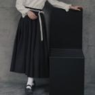 Midi A-line Skirt / Faux Pearl Belt / Set