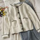 Contrasted Button-down Knit Top White - One Size