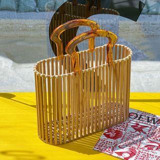Bamboo Basket Beach Bag Light Brown - One Size