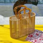 Bamboo Basket Beach Bag Light Brown - One Size