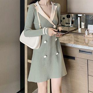 Long-sleeve Double-breasted A-line Knit Dress