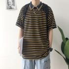 Short-sleeve Striped Collared T-shirt