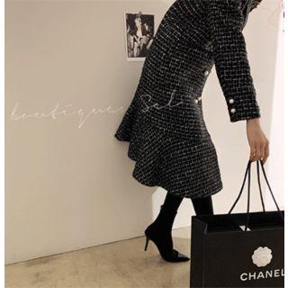 Faux-pearl Ruffle-hem Tweed Coat One Size