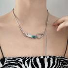 Snake Chain Necklace Green & White Stone - Silver - One Size