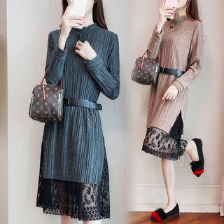 Mock Two Piece Hoop Accent Lace Panel Dress